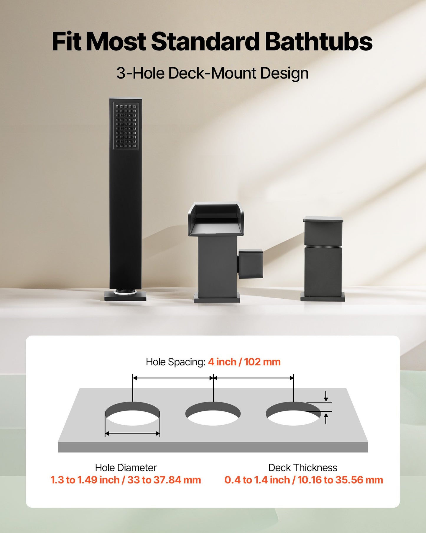 Roman Tub Faucet, 3 Hole Waterfall Bathtub Faucet, Widespread Roman Tub Faucets with Shower Head & 1 Handle, Romans Bathtub Faucets for Pet Washing, Adult Bathing, Matte Black, Dual Water Flow