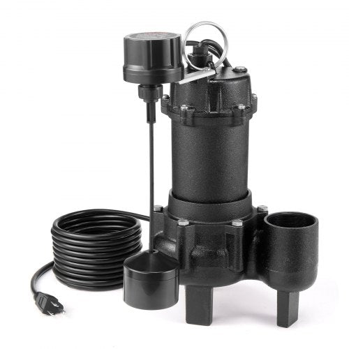 Submersible Sewage Pump, 3/4 HP, 6000 GPH Cast Iron Sewage/Effluent Pump with Automatic Tethered Float Switch, 2-Inch NPT Discharge, 120V, 23 ft Max Lift, for Basement, Septic Tank, Residential