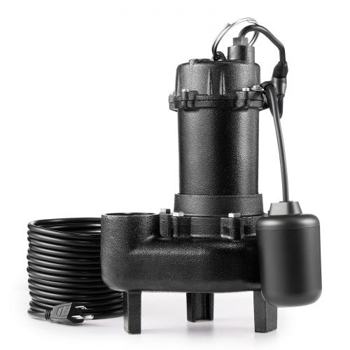 Submersible Sewage Pump, 1 HP, 5200 GPH Cast Iron Sewage/Effluent Pump with Automatic Tethered Float Switch, 2-Inch NPT Discharge, 120V, 25 ft Max Lift, for Basement, Septic Tank, Residential