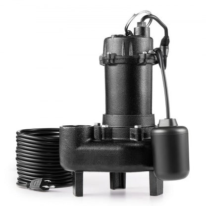 Submersible Sewage Pump, 1 HP, 5200 GPH Cast Iron Sewage/Effluent Pump with Automatic Tethered Float Switch, 2-Inch NPT Discharge, 120V, 25 ft Max Lift, for Basement, Septic Tank, Residential