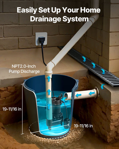 Submersible Sewage Pump, 1 HP, 5200 GPH Cast Iron Sewage/Effluent Pump with Automatic Tethered Float Switch, 2-Inch NPT Discharge, 120V, 25 ft Max Lift, for Basement, Septic Tank, Residential