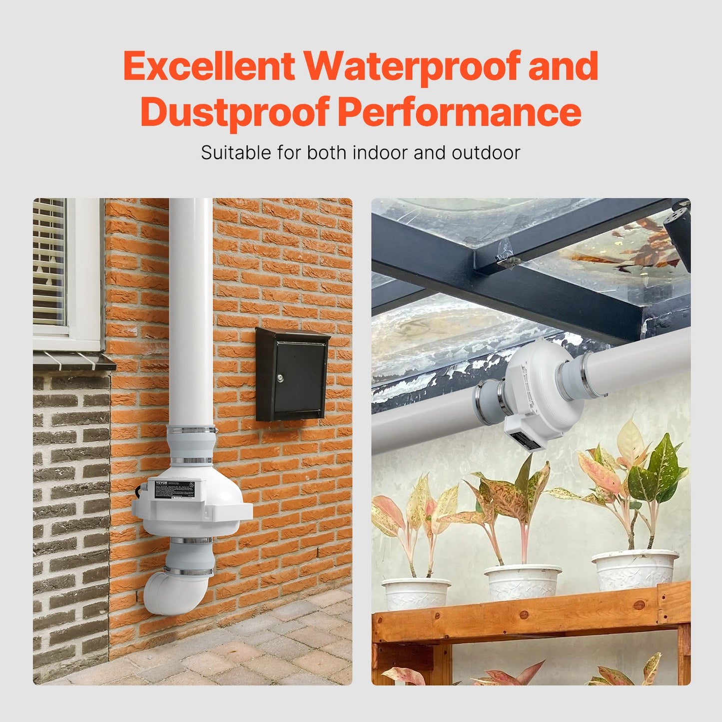 4" to 4.5" Radon Mitigation Fan System Quiet 260CFM Inline Duct Waterproof