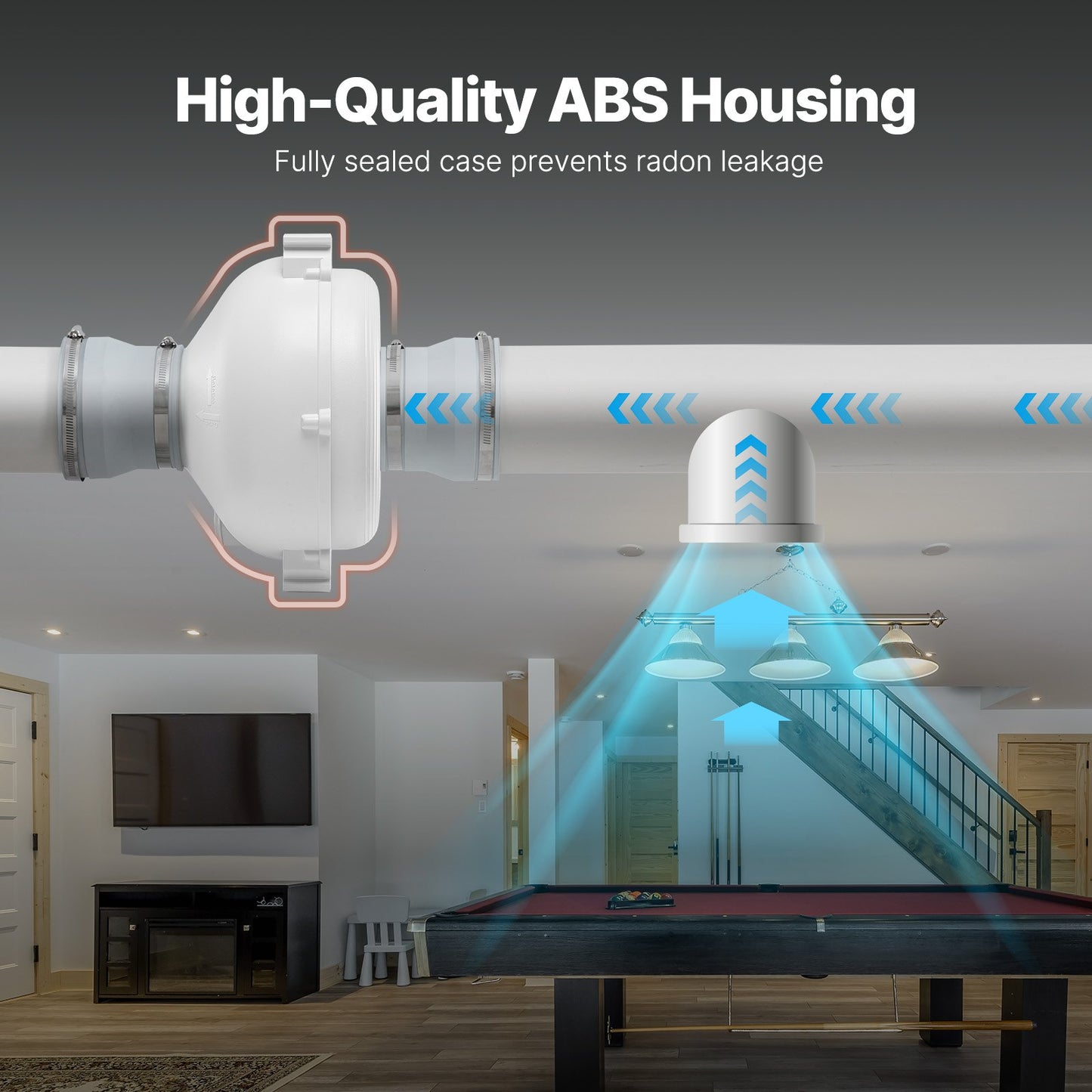 4" to 4.5" Radon Mitigation Fan System Quiet 260CFM Inline Duct Waterproof