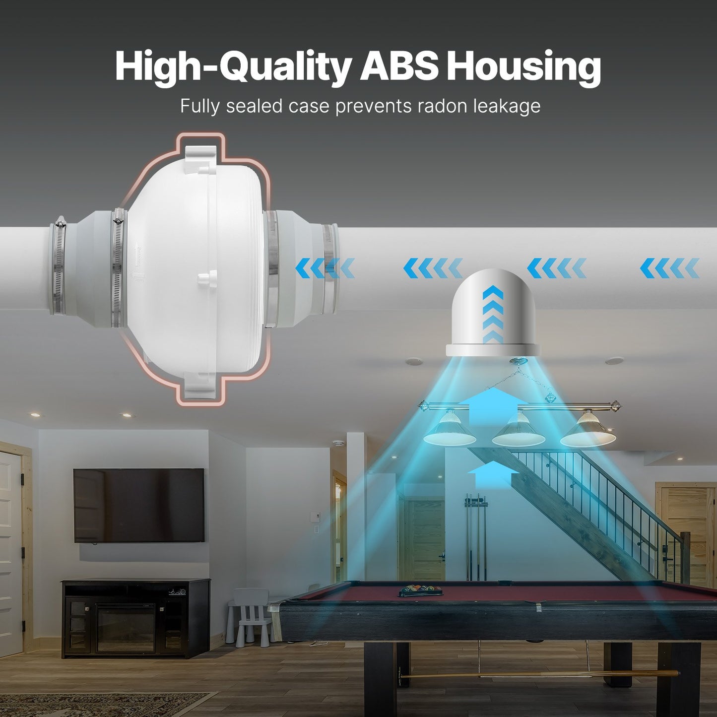 4" bis 4,5" Radon-Minderungs-Lüftersystem, leise, 380 CFM, Inline-Kanal, wasserdicht