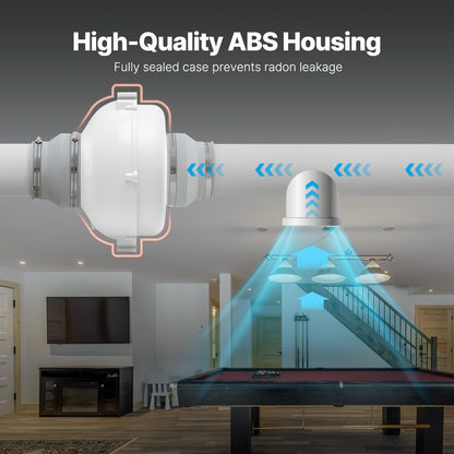 4" bis 4,5" Radon-Minderungs-Lüftersystem, leise, 380 CFM, Inline-Kanal, wasserdicht