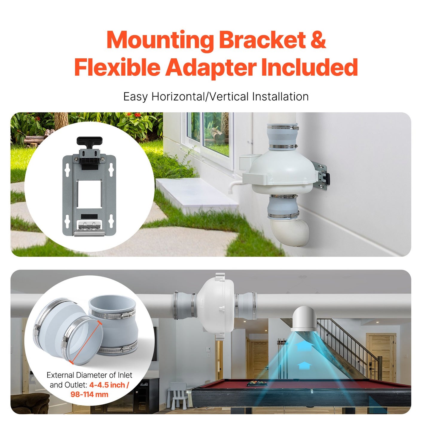 4" to 4.5" Radon Mitigation Fan System Kit Quiet 260 CFM Inline Duct Fan