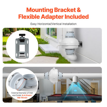6" to 4.5" Radon Mitigation Fan System Kit Quiet 380 CFM Inline Duct Fan