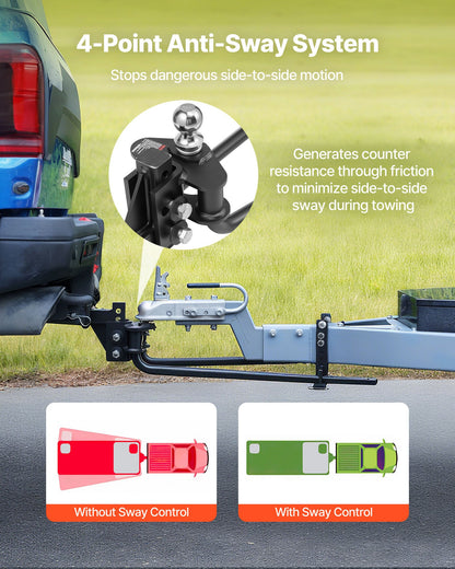 Weight Distribution Hitch, 8000 lbs Max Towing & 800 lbs Max Tongue, Weight Distributing Hitches Kit with Sway Control Includes 2 in Shank & 2-5/16 in Ball, Load Leveling Hitch for Trailers