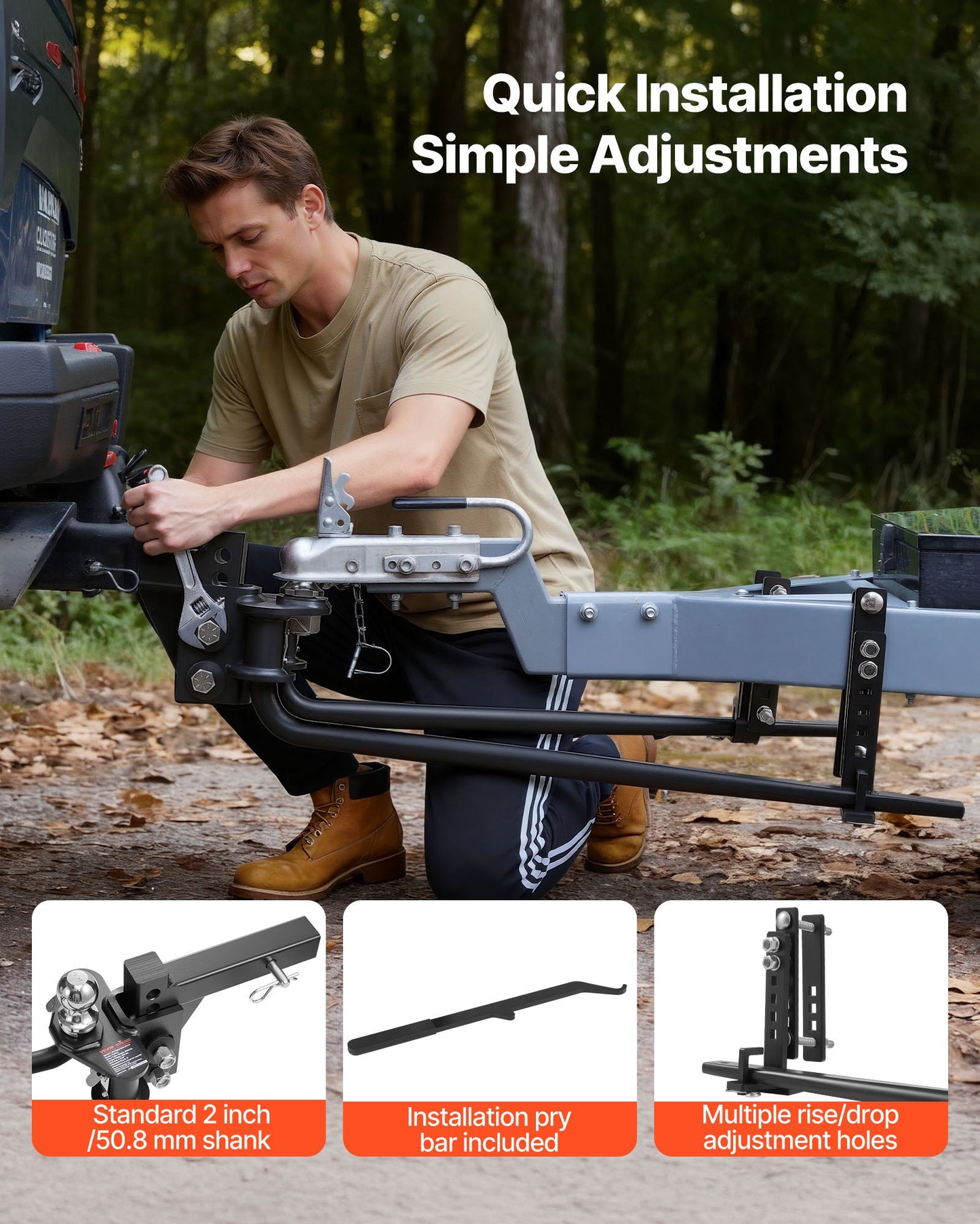 Weight Distribution Hitch, 8000 lbs Max Towing & 800 lbs Max Tongue, Weight Distributing Hitches Kit with Sway Control Includes 2 in Shank & 2-5/16 in Ball, Load Leveling Hitch for Trailers