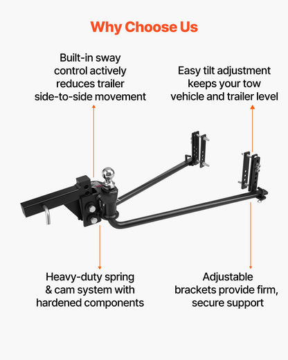 Weight Distribution Hitch, 6000 lbs Max Towing & 600 lbs Max Tongue, Weight Distributing Hitches Kit with Sway Control Includes 2 in Shank & 2-5/16 in Ball, Load Leveling Hitch for Trailers