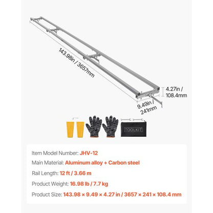 Skenstyrningssystem, 3,66 m 4 tvärstänger kedjesågssatser, sågrälssystem i aluminium som fungerar med motorsåg, 2 kilar, justerbart skenstyrningssystem för byggare och träarbetare |  EU