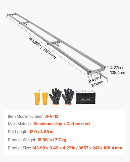 Rail Mill Guide System, 12 ft 4 Crossbar Chainsaw Mill Kits, Aluminum Saw Milling Rails System Works with Chainsaw, 2 Wedges, Adjustable Rail Milling Guide Kit for Builders Woodworkers
