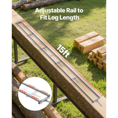 Skenstyrningssystem, 4,57 m 6 tvärstänger motorsågssatser, sågfrässystem i aluminium som fungerar med motorsåg, 4 kilar, justerbart skenstyrningssystem för byggare och träarbetare |  EU