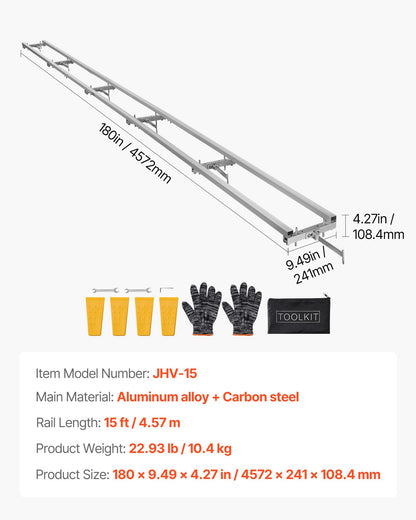 Rail Mill Guide System, 15 ft 6 Crossbar Chainsaw Mill Kits, Aluminum Saw Milling Rails System Works with Chainsaw, 4 Wedges, Adjustable Rail Milling Guide Kit for Builders Woodworkers