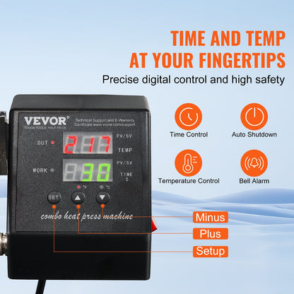 Wärmepresse, 15 x 15 Zoll/38 x 38 cm, 2-in-1-Clamshell-Sublimationstransferdrucker mit Teflonbeschichtung, digitale, präzise Wärmeregelung, Powerpress für T-Shirts, Hüte und Kappen