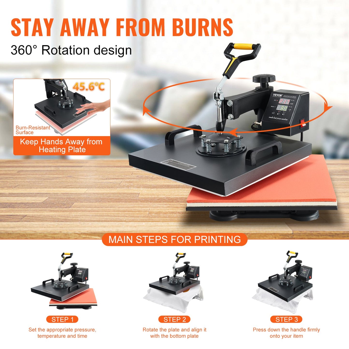 Wärmepresse, 15 x 15 Zoll/38 x 38 cm, 2-in-1-Clamshell-Sublimationstransferdrucker mit Teflonbeschichtung, digitale, präzise Wärmeregelung, Powerpress für T-Shirts, Hüte und Kappen