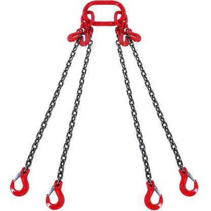 Chain Sling, 1/4 inch x 5 ft Lifting Chains with Hooks, G80 Engine Chain Hoist Lifts, 6600 lbs/3 Ton Lifting Sling Chains for Engine Hoist, Engine Lift Chain with 4 Leg Grab Hooks and Adjusters