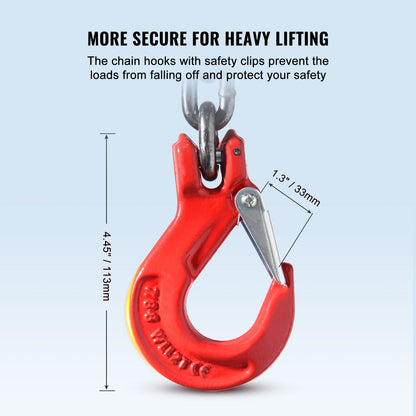 Chain Sling, 5/16 inch x 6 ft Lifting Chains with Hooks, G80 Engine Chain Hoist Lifts, 6600 lbs/3 Ton Lifting Sling Chains for Engine Hoist, Engine Lift Chain with 2 Leg Grab Hooks and Adjusters