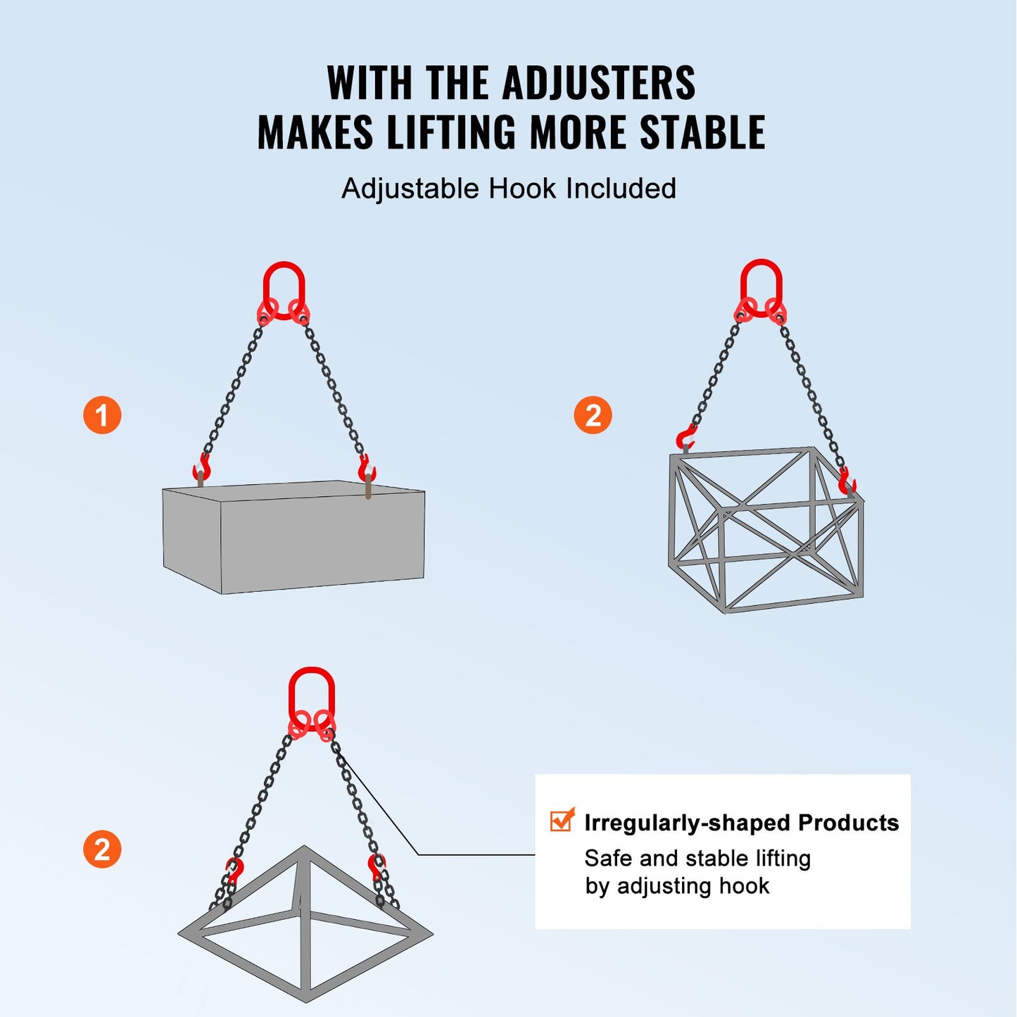 5/16" x 5" Chain Sling 2 Leg G80 Lifting Chain with Grab Hooks 6600 lbs