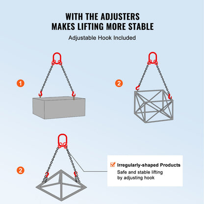5/16" x 5" Chain Sling 2 Leg G80 Lifting Chain with Grab Hooks 6600 lbs