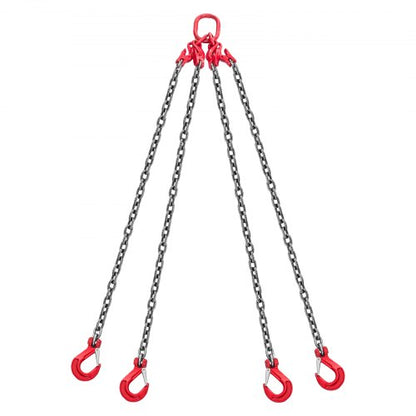 Chain Sling, 3/8 in x 10 ft Lifting Chains with 4 Leg Grab Hooks, Heavy Duty G80 Alloy Steel Lifting Sling, 22900LBS Capacity, Adjustable Engine Chain Hoist Lifts for Cargo Security Towing