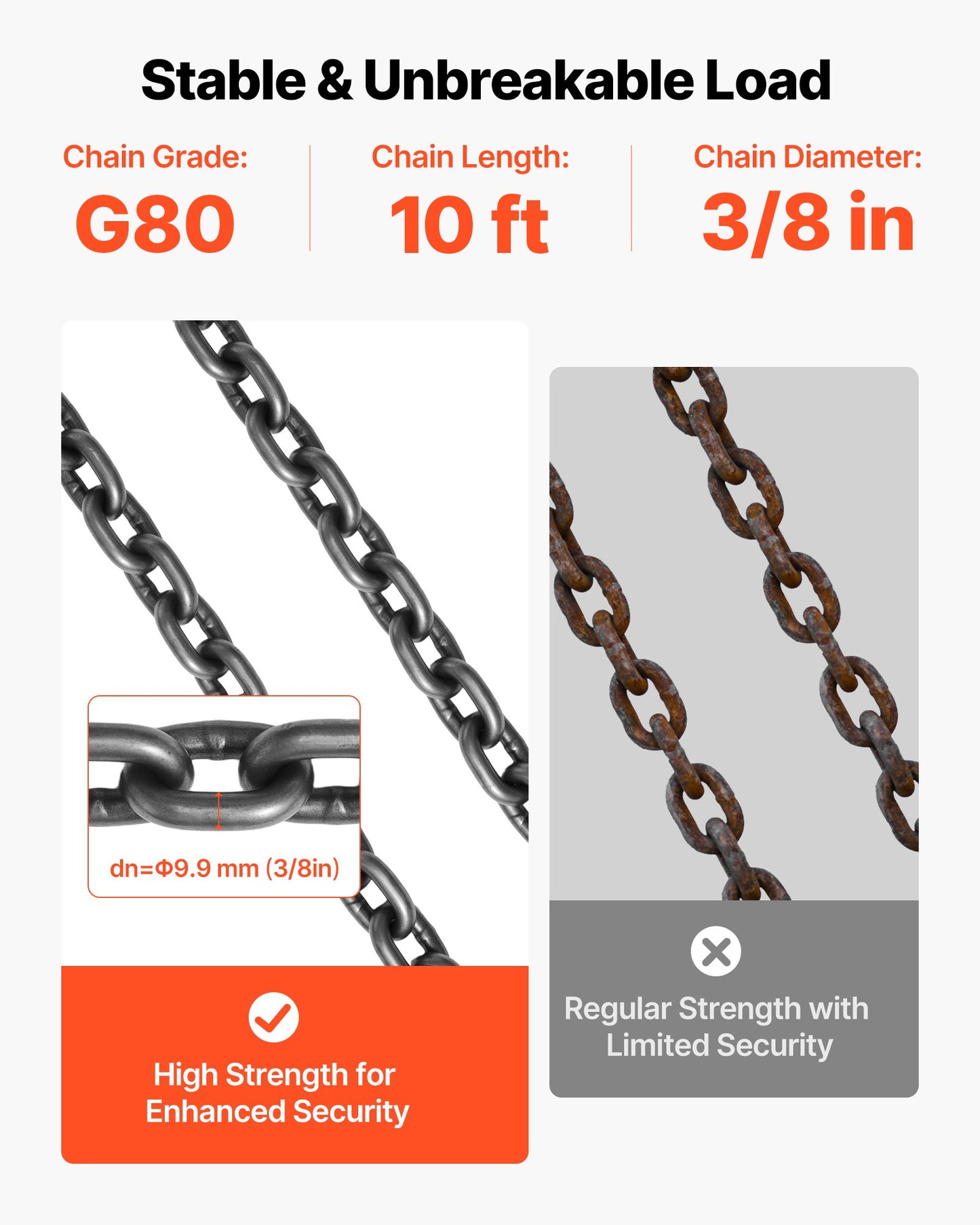 Chain Sling, 3/8 in x 10 ft Lifting Chains with 4 Leg Grab Hooks, Heavy Duty G80 Alloy Steel Lifting Sling, 22900LBS Capacity, Adjustable Engine Chain Hoist Lifts for Cargo Security Towing