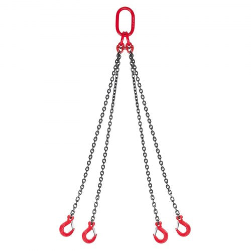 Chain Sling, 1/4 in x 5 ft Lifting Chains with 4 Leg Grab Hooks, Heavy Duty G80 Alloy Steel Lifting Sling, 6600LBS Capacity, Adjustable Engine Chain Hoist Lifts for Cargo Security Towing