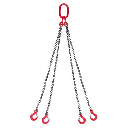 Chain Sling, 1/4 in x 5 ft Lifting Chains with 4 Leg Grab Hooks, Heavy Duty G80 Alloy Steel Lifting Sling, 6600LBS Capacity, Adjustable Engine Chain Hoist Lifts for Cargo Security Towing