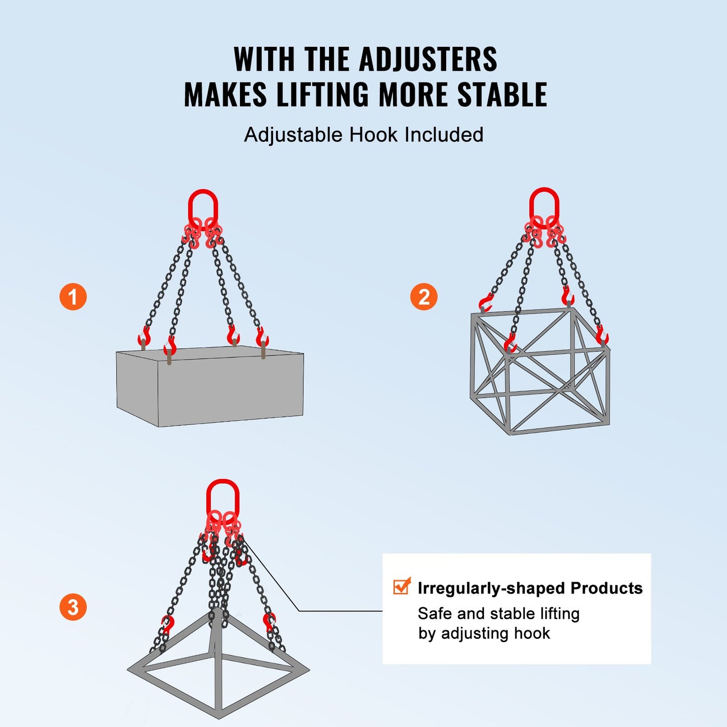 Chain Sling, 3/8 inch x 10 ft Lifting Chains with Hooks, G80 Engine Chain Hoist Lifts, 18400 lbs/8 Ton Lifting Sling Chains for Engine Hoist, Engine Lift Chain with 4 Leg Grab Hooks & Adjusters