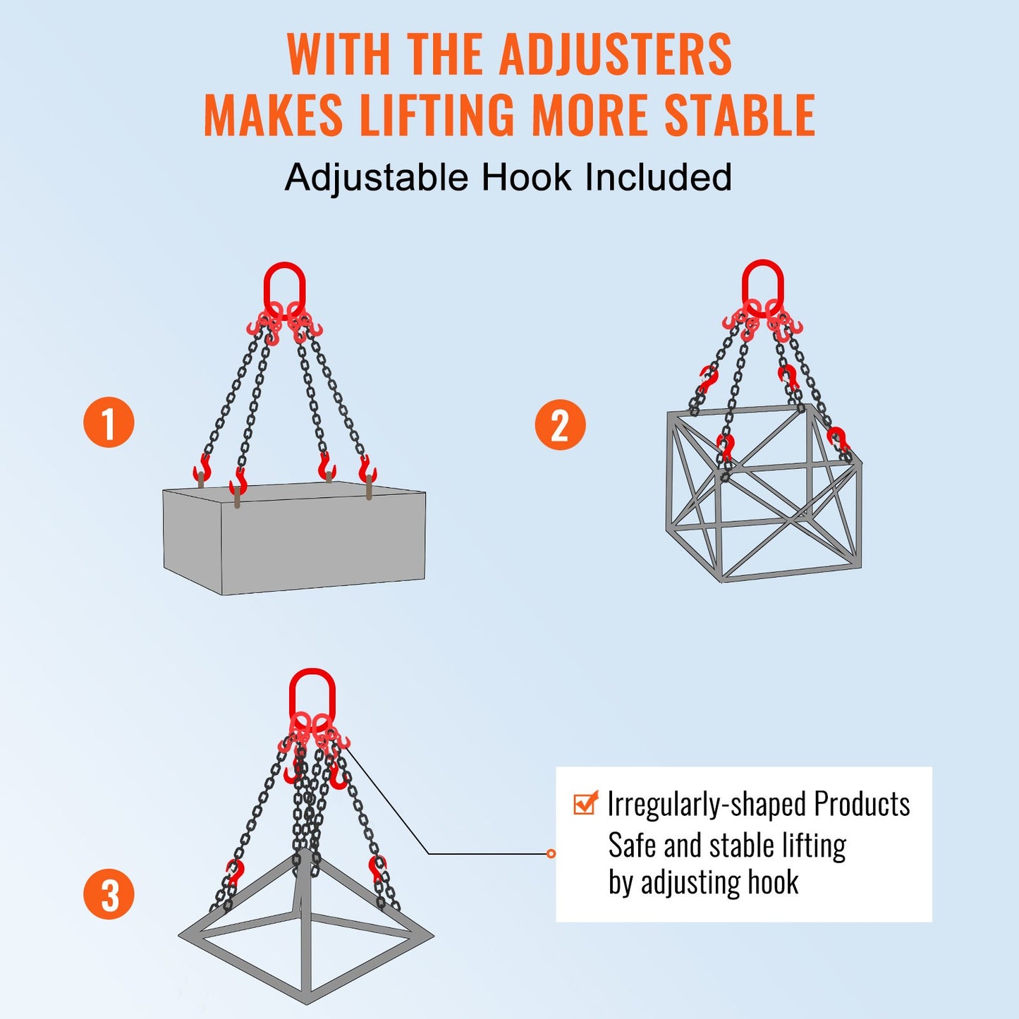 Chain Sling, 5/16 inch x 5 ft Lifting Chains with Hooks, G80 Engine Chain Hoist Lifts, 11000 lbs/5 Ton Lifting Sling Chains for Engine Hoist, Engine Lift Chain with 4 Leg Grab Hooks & Adjusters