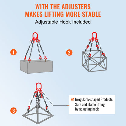 Chain Sling, 5/16 inch x 5 ft Lifting Chains with Hooks, G80 Engine Chain Hoist Lifts, 11000 lbs/5 Ton Lifting Sling Chains for Engine Hoist, Engine Lift Chain with 4 Leg Grab Hooks & Adjusters