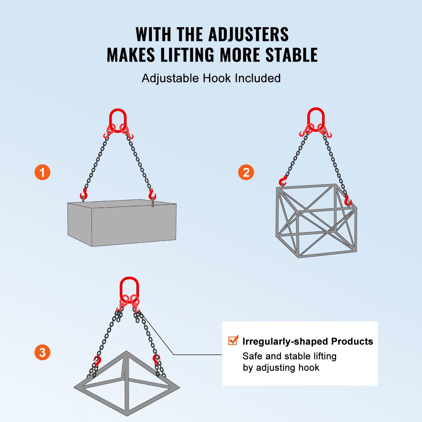 3/8" x 6" Kettenschlinge 2-Strang G80 Hebekette mit Greifhaken 11000 lbs