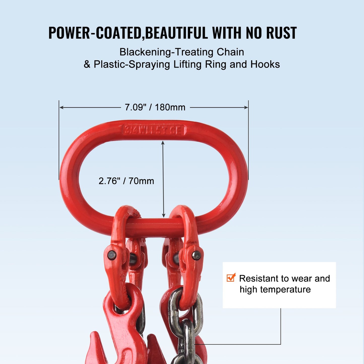 3/8" x 6" Kettenschlinge 2-Strang G80 Hebekette mit Greifhaken 11000 lbs