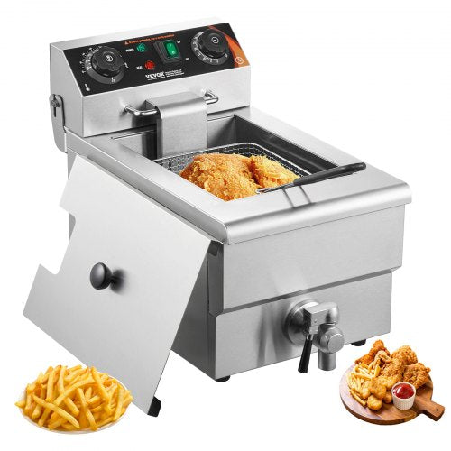 Commercial Deep Fryer, 1500W Electric Countertop Fryer with Basket, 11.6Qt / 11L Stainless Steel Single Oil Fryer with Time & Temp Control, Overheat Protection, for Kitchen Restaurant Use