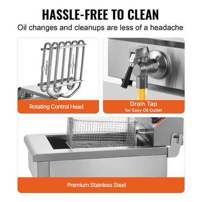 Kommerzielle elektrische Fritteuse, 3000 W, 9 l, Edelstahl-Upgrade, 200 °C