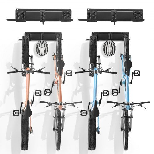 Bike Storage Rack, 4 Bike Racks and 2 Helmets Hooks, Wall Mount Bike Storage Hanger, Home & Garage Organizer, Customizable for Various Bike Sizes, Adjustable Holder, Holds Up to 200 lbs, 32-inch