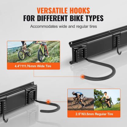 Bike Storage Rack, 4 Bike Racks and 2 Helmets Hooks, Wall Mount Bike Storage Hanger, Home & Garage Organizer, Customizable for Various Bike Sizes, Adjustable Holder, Holds Up to 200 lbs, 32-inch