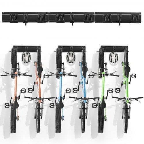 Bike Storage Rack, 6 Bike Racks and 3 Helmets Hooks, Wall Mount Bike Storage Hanger, Home & Garage Organizer, Customizable for Various Bike Sizes, Adjustable Holder, Holds Up to 300 lbs, 48-inch
