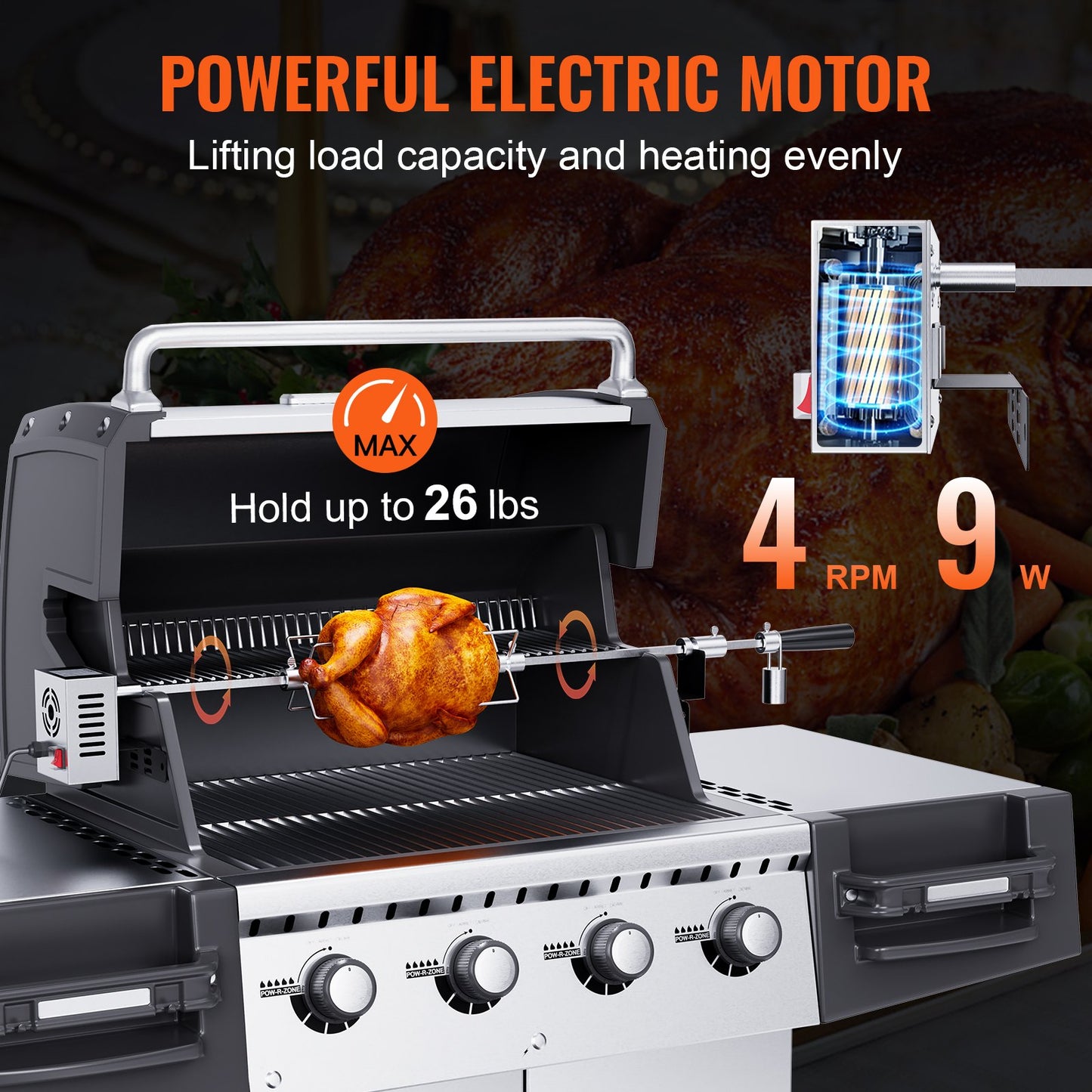 Universal Grill Rotisserie Kit BBQ Röster 32 "/39" Spieß Stange Elektromotor