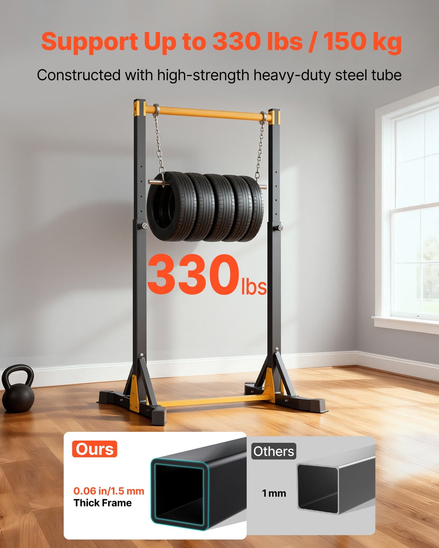 Pull Up Bar, 330LBS Capacity Portable Pullup Bar Station, Pullup Bars Free Standing with H-Frame Structure & Heavy-Duty Steel Tube, 8 Level Height Adjustment Gravity Fitness for Arms Back Chest