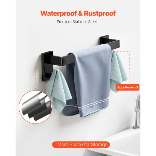 Mattsvart Badrumsbeslagset, 5 delar Badrumstillbehörsset, Handdukshängare i rostfritt stål 40 cm, Handduksställ, 2 Badrockskrokar, Toalettpappershållare för Badrum, Väggmonterad |  EU