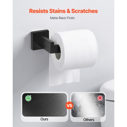 Mattsvart Badrumsbeslagset, 5 delar Badrumstillbehörsset, Handdukshängare i rostfritt stål 40 cm, Handduksställ, 2 Badrockskrokar, Toalettpappershållare för Badrum, Väggmonterad |  EU