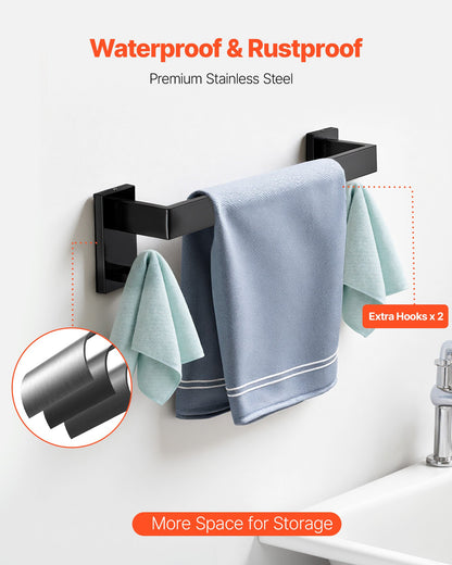 Matte Black Bathroom Hardware Set, 5 Pieces Bathroom Accessories Set, Stainless Steel 16 inch Towel Bar, Towel Rack, 2 Robe Towel Hooks, Toilet Paper Holder for Bath Room, Wall Mounted