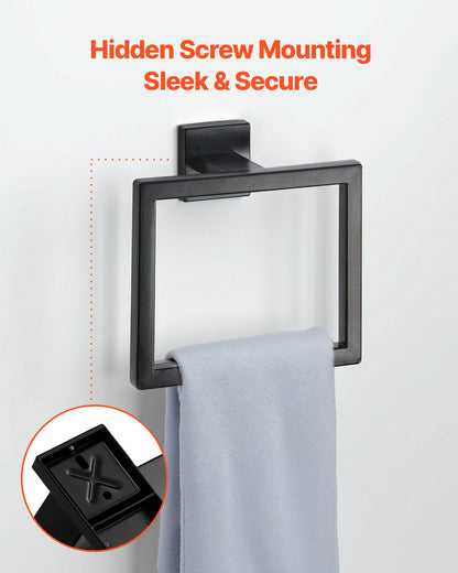 Matte Black Bathroom Hardware Set, 5 Pieces Bathroom Accessories Set, Stainless Steel 16 inch Towel Bar, Towel Rack, 2 Robe Towel Hooks, Toilet Paper Holder for Bath Room, Wall Mounted