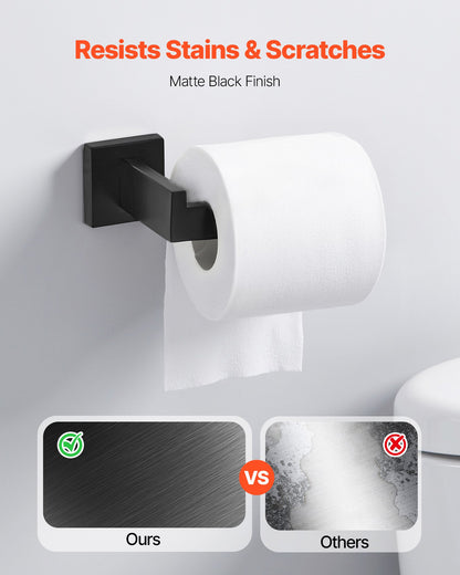 Matte Black Bathroom Hardware Set, 5 Pieces Bathroom Accessories Set, Stainless Steel 16 inch Towel Bar, Towel Rack, 2 Robe Towel Hooks, Toilet Paper Holder for Bath Room, Wall Mounted