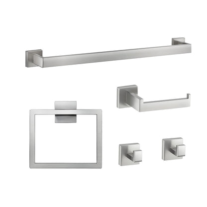 Brushed Nickel Bathroom Hardware Set, 5 Pieces Bathroom Accessories Set, Stainless Steel 24 inch Towel Bar, Towel Rack, 2 Robe Towel Hooks, Toilet Paper Holder for Bath Room, Wall Mounted