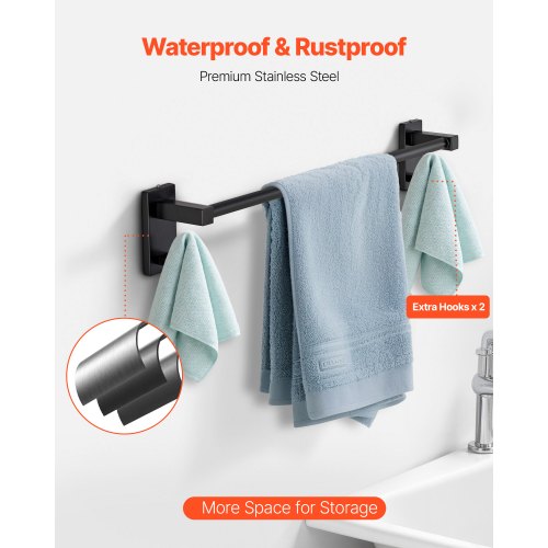 Mattsvart Badrumsbeslagset, 4 delar Badrumstillbehörsset i rostfritt stål, 24-tums handdukshängare, handduksring, badrockskrok, toalettpappershållare, för badrum, väggmonterad |  EU