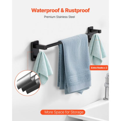 Mattsvart Badrumsbeslagset, 4 delar Badrumstillbehörsset i rostfritt stål, 24-tums handdukshängare, handduksring, badrockskrok, toalettpappershållare, för badrum, väggmonterad |  EU