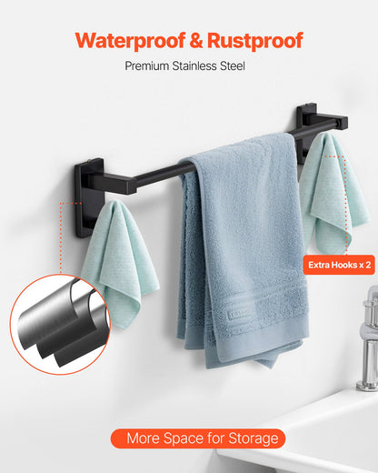 Matte Black Bathroom Hardware Set, 4 Pieces Stainless Steel Bathroom Accessories Set, 24-inch Towel Bar, Towel Ring, Robe Towel Hook, Toilet Paper Holder, for Bath Room, Wall Mounted