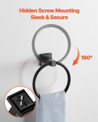 Matte Black Bathroom Hardware Set, 4 Pieces Stainless Steel Bathroom Accessories Set, 24-inch Towel Bar, Towel Ring, Robe Towel Hook, Toilet Paper Holder, for Bath Room, Wall Mounted